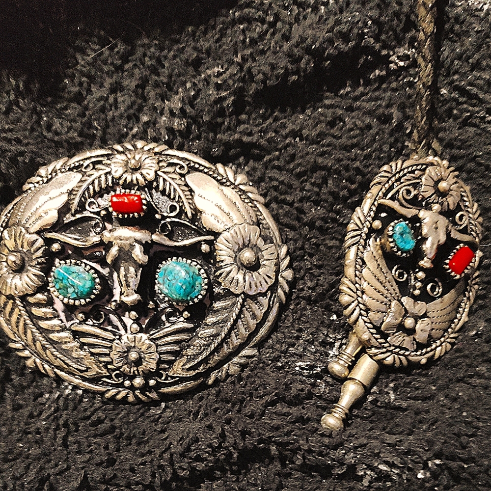 Buckle and necktie deal.. real turquoise and coral.